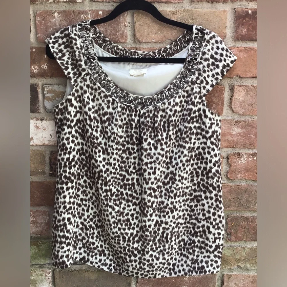 Kate Spade Brown and ivory Ruffled Cap Sleeve Blouse size medium